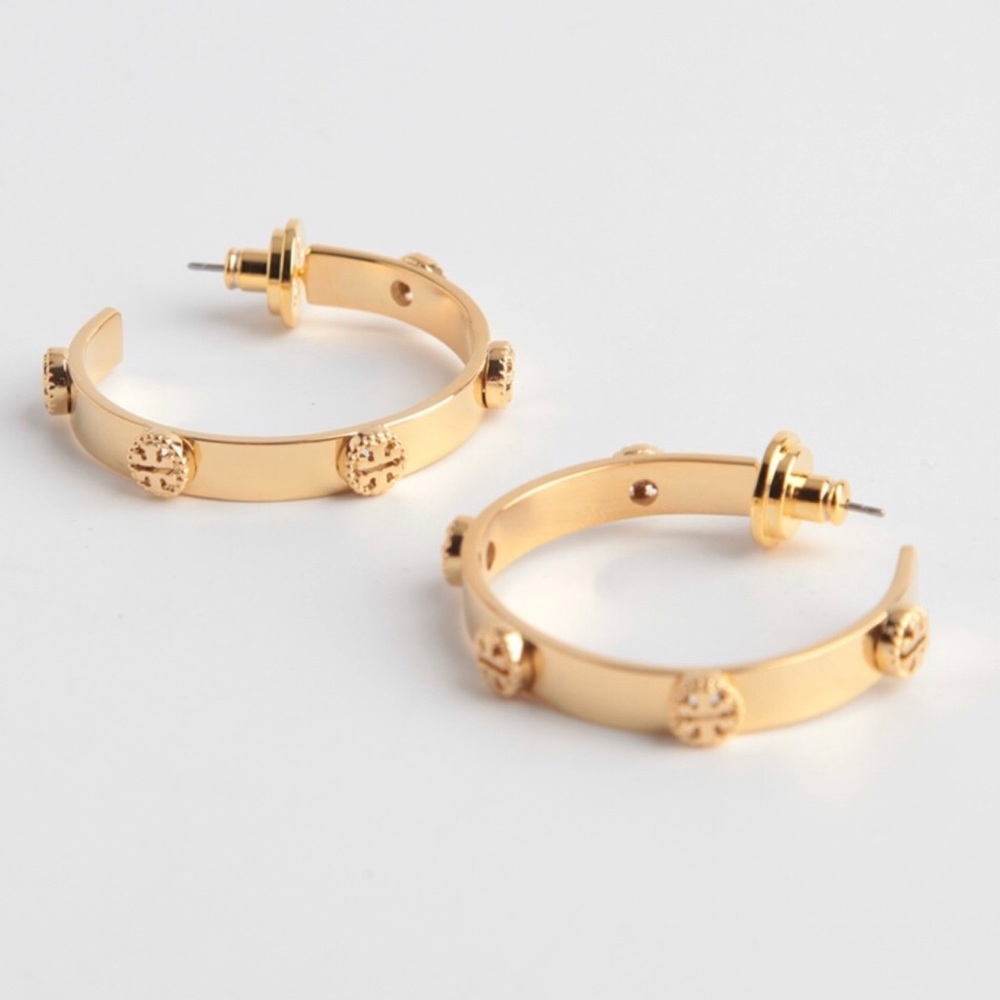Tory Burch Milgrain Logo Hoop Earring